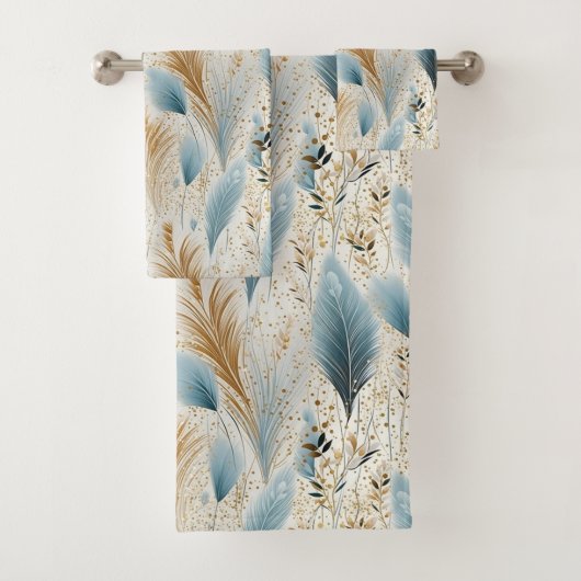 Blauw en Goud Pampas Gras Bad Handdoek (Insitu)