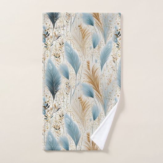 Blauw en Goud Pampas Gras Bad Handdoek (Handdoek)