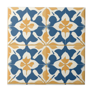 Blauw en goud patroon keramische tegel tegeltje