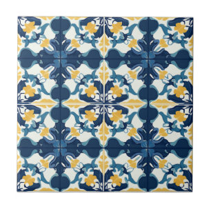 Blauw en goud patroon keramische tegel tegeltje