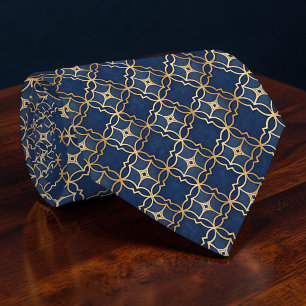 Blauw en goud patroon op maat gemaakte stropdas