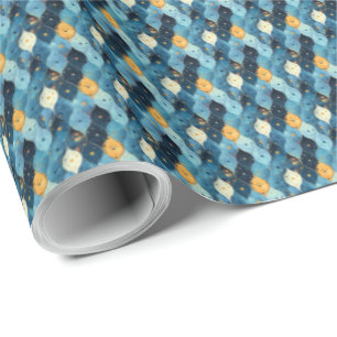 Blauw en Goud Patroon Verjaardag Gift Wrapping Pap Cadeaupapier