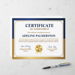 Blauw en goud prestatie certificaat Sjabloon