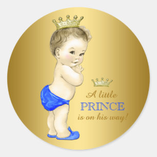 Blauw en Goud Prins Baby Shower Ronde Sticker