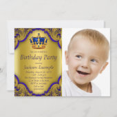 Blauw en Goud Prins Verjaardagsfeest Kaart (Voorkant)