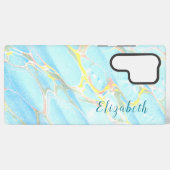 Blauw en Goud Print Zomer Modern Custom Name Samsung Galaxy Hoesje (Achterkant horizontaal)