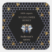 Blauw en goud Queen Bee Honey Jar Label (Voorkant)