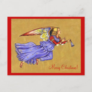 Blauw en Goud Renaissance Angel Christmas Briefkaa Feestdagenkaart