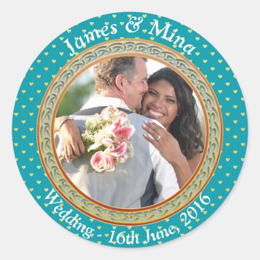 Blauw en Goud Ronde Sticker (Voorkant)