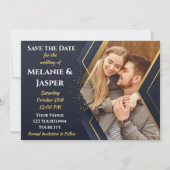 Blauw en goud save the date (Voorkant)