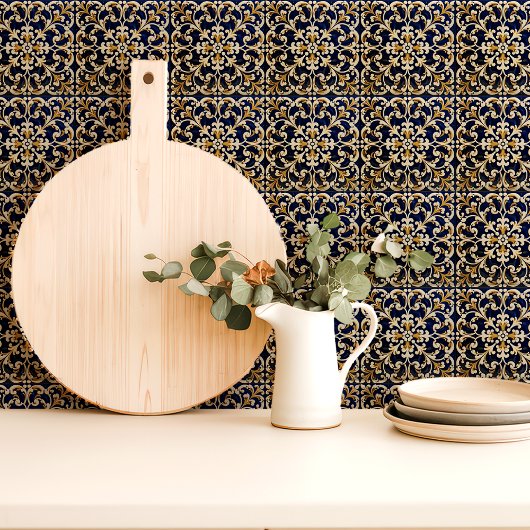  blauw en goud scrollwork tegeltje