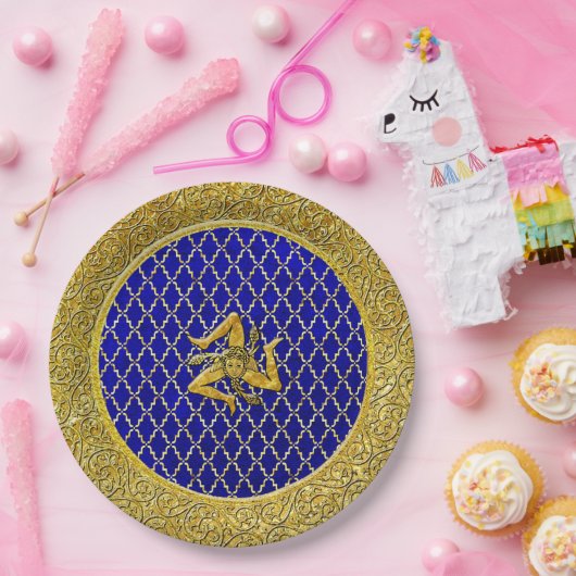 Blauw en Goud Siciliaanse Trinacria Papieren Bordje (Feest)
