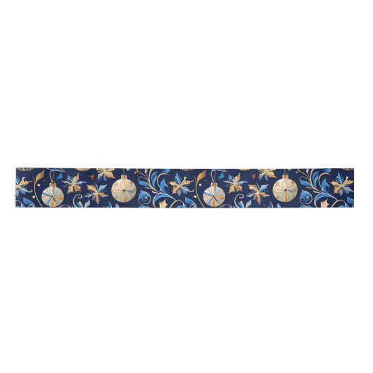 Blauw en Goud Sierlijke Design Kerst Lint (Voorkant)