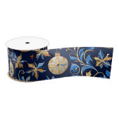 Blauw en Goud Sierlijke Design Kerst Lint (Spoel)