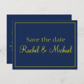 Blauw en goud sparen de Datum Aankondigingskaart (Voorkant / Achterkant)