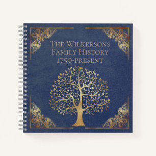Blauw en Goud Stamboom Genealogie Vintage Notitieboek