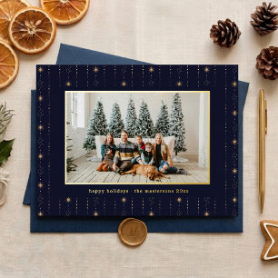 Blauw en goud sterrenbehang foto folie feestdagenkaart