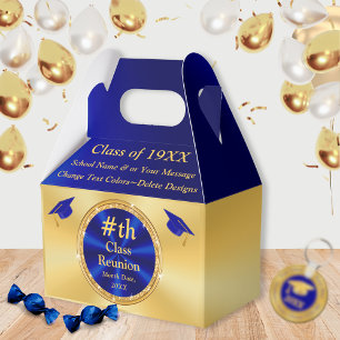 Blauw en Goud, Uniek, Klasse Reünie gunsten, Dozen Bedankdoosjes