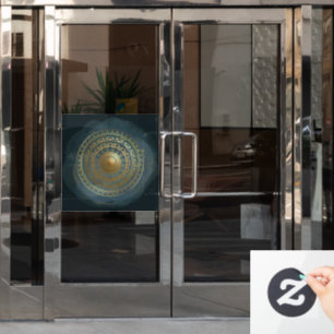 Blauw en goud versierde zwier raamsticker