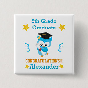 Blauw en goud, vijfde kwaliteit afstuderen vierkante button 5,1 cm