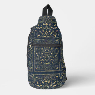 Blauw en goud vintage schoudertas sling bag
