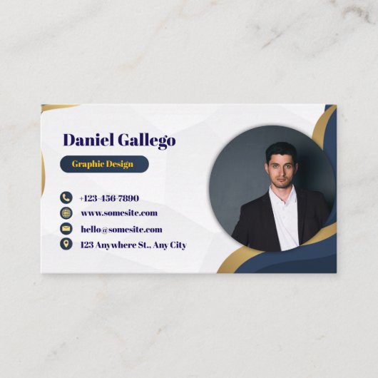 Blauw en goud visitekaartje (Voorkant)