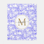 Blauw en Goud Waterverf Bloemen Monogrammed Fleece Deken (Voorkant)