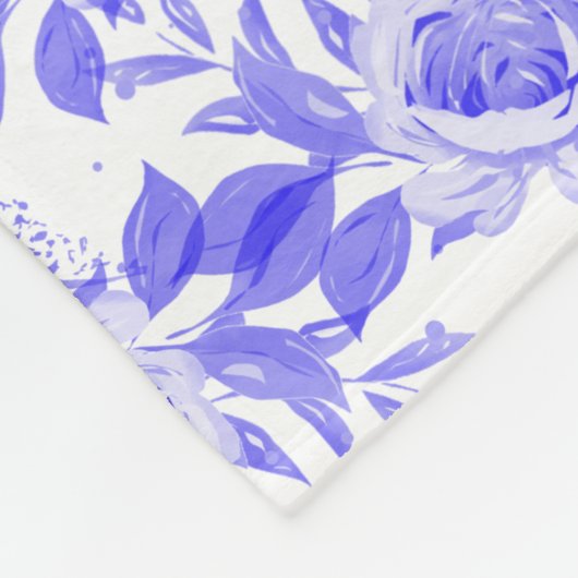 Blauw en Goud Waterverf Bloemen Monogrammed Fleece Deken (Hoek)