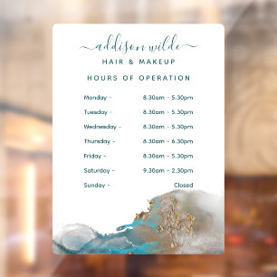 Blauw en goud Waterverf Ink tijdens kantooruren Raamsticker