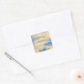 Blauw en Goud Waterverf Jongen Doop Dank U Vierkante Sticker (Envelop)