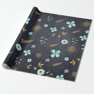Blauw en goud waterverf lente cadeaupapier