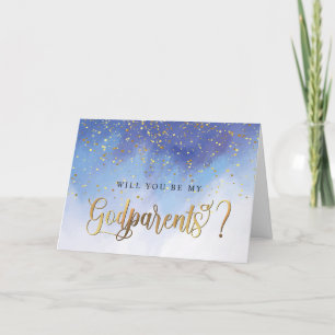 Blauw en Goud Waterverf peetouders voorstel Kaart