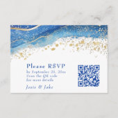 Blauw en Goud Waterverf QR code Enclosure Kaart (Voorkant)