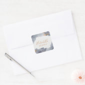 Blauw en goud waterverfzwiep vierkante sticker (Envelop)