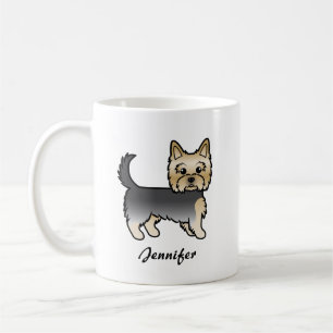 Blauw En Goud Yorkshire Terrier Cartoon Hond & Naa Koffiemok