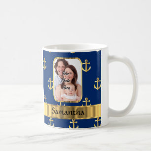 Blauw en goudanker gepatterd koffiemok