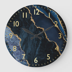 Blauw en goudbruin Glitter Marble Agate Grote Klok