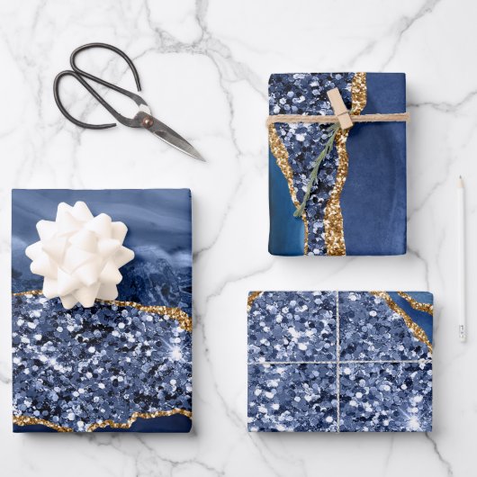 Blauw en goudbruin inpakpapier vel (Voorkant)