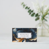 Blauw en gouden abstract ontwerp visitekaartje (Staand voorkant)