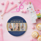 Blauw en gouden Afstuderen Foto Collage, aangepast Papieren Bordje (Feest)