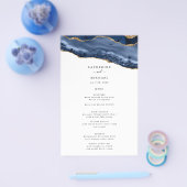 Blauw en Gouden Agaat Rand Zwaar Papier Menu (Enkel)