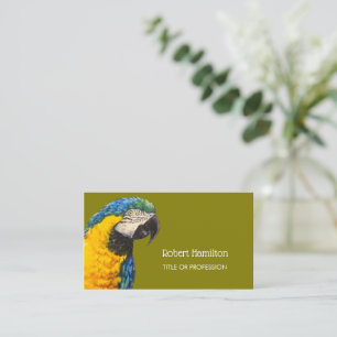 Blauw en gouden ara waterverf schilderij visitekaartje
