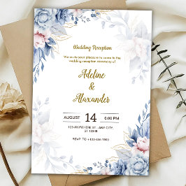 Blauw en gouden bloemen bruiloftsfeest kaart