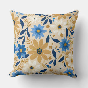 Blauw en gouden bloemen kussen