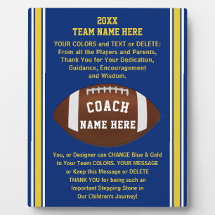 Blauw en gouden dank U Football Coach Gift Ideeën Fotoplaat