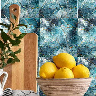 Blauw en gouden glinsterend marmeren keramische te tegeltje