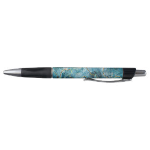 Blauw en gouden glinsterende marmer pen