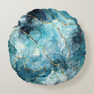 Blauw en gouden glinsterende marmer rond kussen