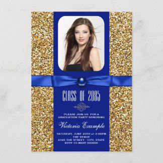 Blauw en gouden glitters uitnodigingen voor afstud