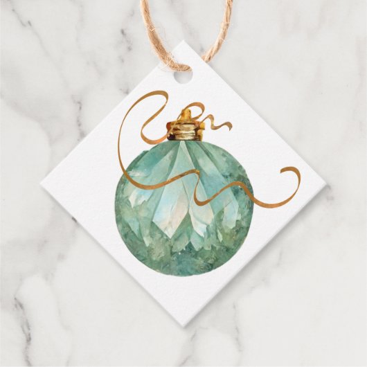  Blauw en Gouden Kerst Ornament Gift Labels (Voorkant)